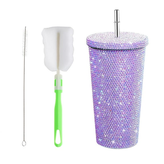750ML Diamond Tumbler with Lid and Straw Large Capacity Insulated Glitter Tumbler Reusable Aesthetic Cup Gift for Women