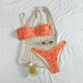 thumbnail image 3 of Womens 2 Piece Swimwear Hawaiian Print Spaghetti Strap Sleeveless Triangle Top Tied Side Bottoms Bikini Tankini Outfit for Summer Beach Orange L, 3 of 3