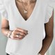 thumbnail image 5 of Blusa superior con cuello en V liso sin mangas con volantes de verano informal a la moda para mujer Pompotops  lopia998765, 5 of 9