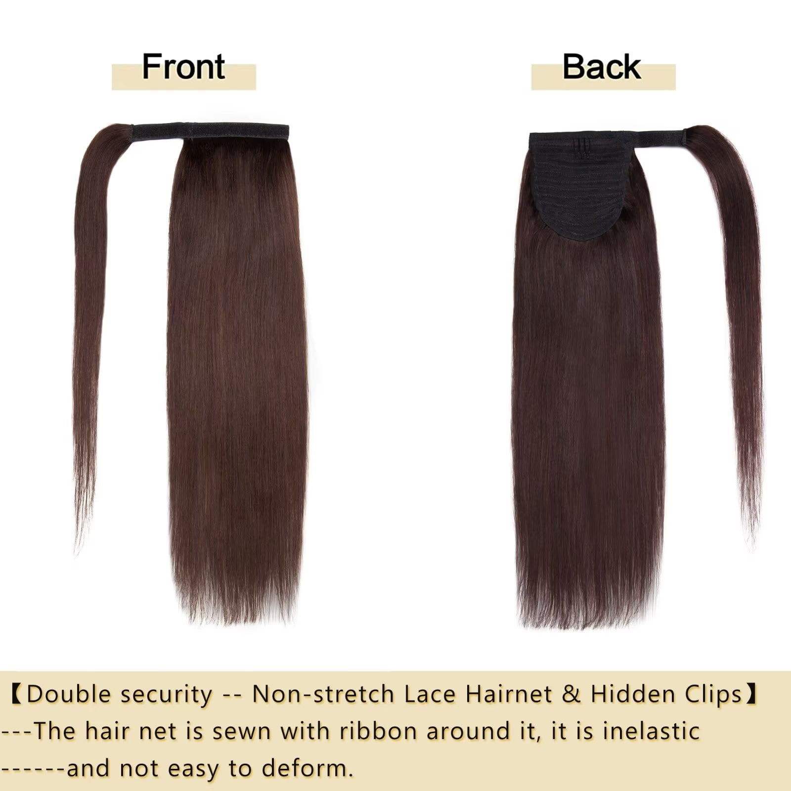 MY-LADY Remy Human Hair Extensions Ponytail Magic Paste Extensions Hair Wrap Around Ponytail Hair Piece Clip in Straight 14inch #02 Dark Brown