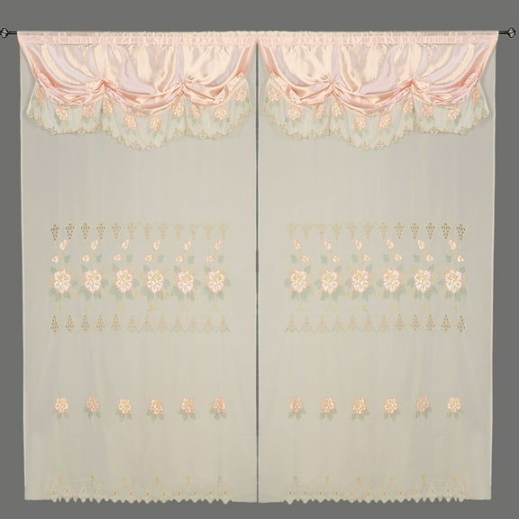 Light Pink Room Decor Embroidery Sheer Valence Window Curtain Drapes 60x90 18"