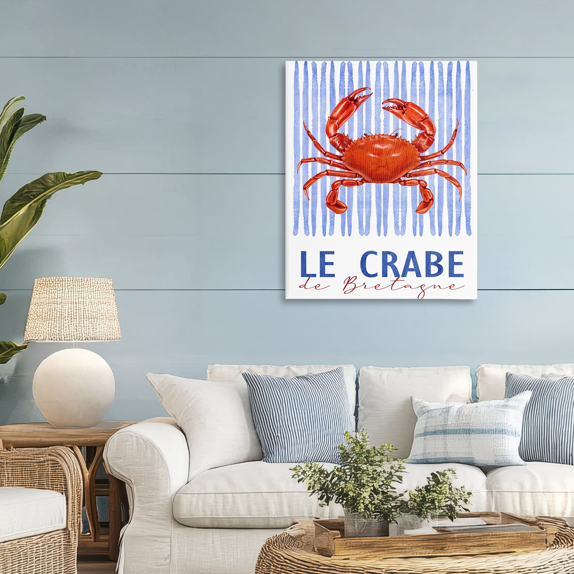 Stupell Industries Le Crabe Nautical Stripes Canvas Wall Art, design by Kim Allen