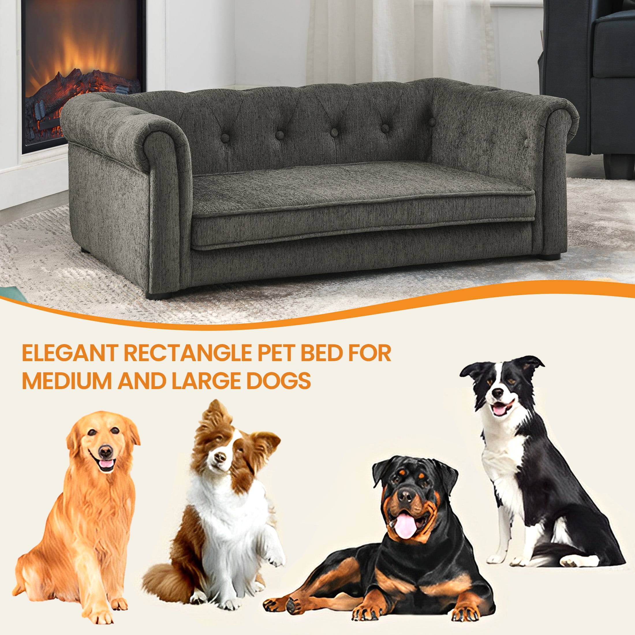 Aukfa Dog Beds for Medium and Large Dog, 33" Elevated Pet Sofa Bed Support up to 100 lbs, Gray
