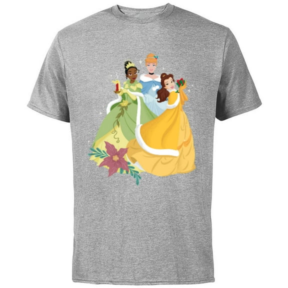 Disney Princess Tiana, Cinderella & Belle Holiday - Short Sleeve Cotton T-Shirt for Adults - Customized-Athletic Heather