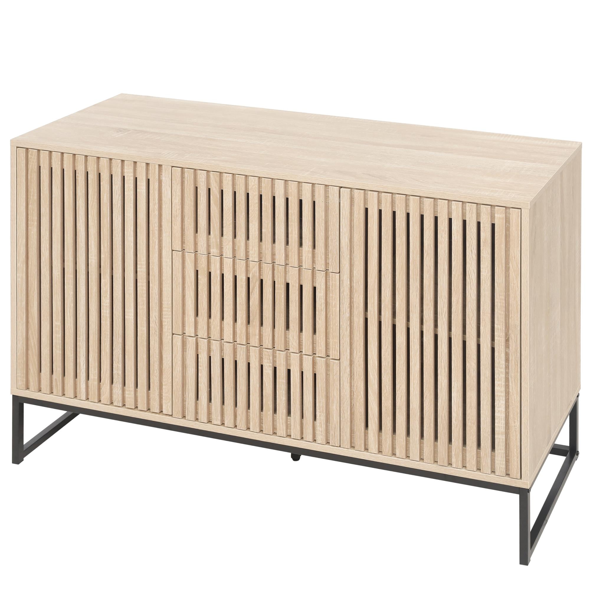Spaco Accent Storage Cabinet, 2 Door Sideboard Cabinet with 3 Drawer, Adjustable Shelf, Buffet Cabinet for Living Room, Bedroom, Dining Room, Study, Natural Spaco Accent Storage Cabinet, 2 Door Sideboard Cabinet with 3 Drawer, Adjustable Shelf, Buffet Cabinet for Living Room, Bedroom, Dining Room, Study, Natural