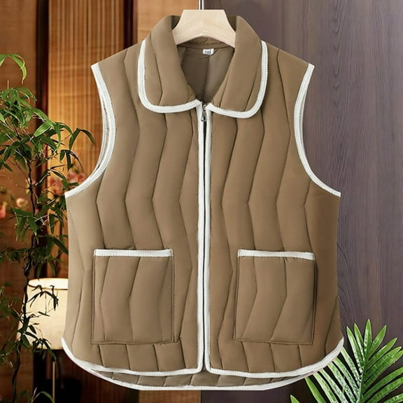 Womens Lightweight Puffer Vest Sleeveless Zip Up Padded Jacket Lapel Collar Gilet for Layering Fall Winter Casual Daily Wear with Pocket