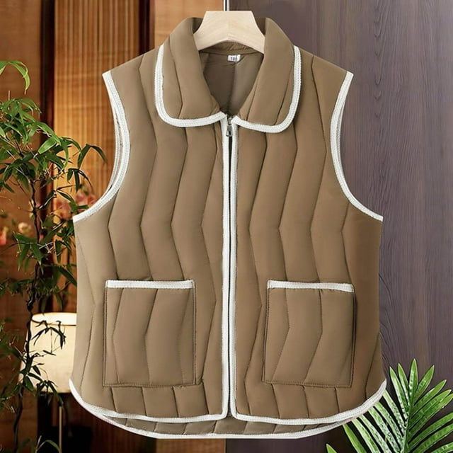 Veste Sans Manches Fine Unie pour Femmes avec Col Rabattu, Poches Zippées - Gilet Léger pour Superposition par Temps Frais