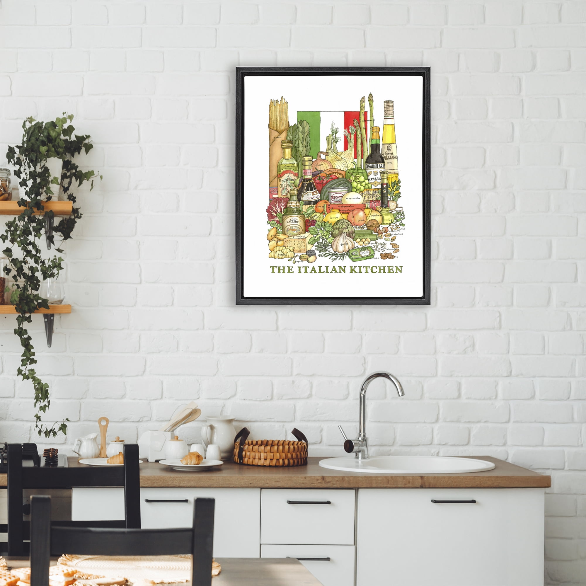 Stupell Industries Italian Kitchen and Food Black Framed Floater Canvas Wall Art, design by Nancy Overton