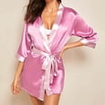 thumbnail image 2 of WTXUE Womens Pajamas | Robes Women Silk Long Sleeve Satin Robe with Belt Bathrobe | 1 Piece Hot Pink L, 2 of 9
