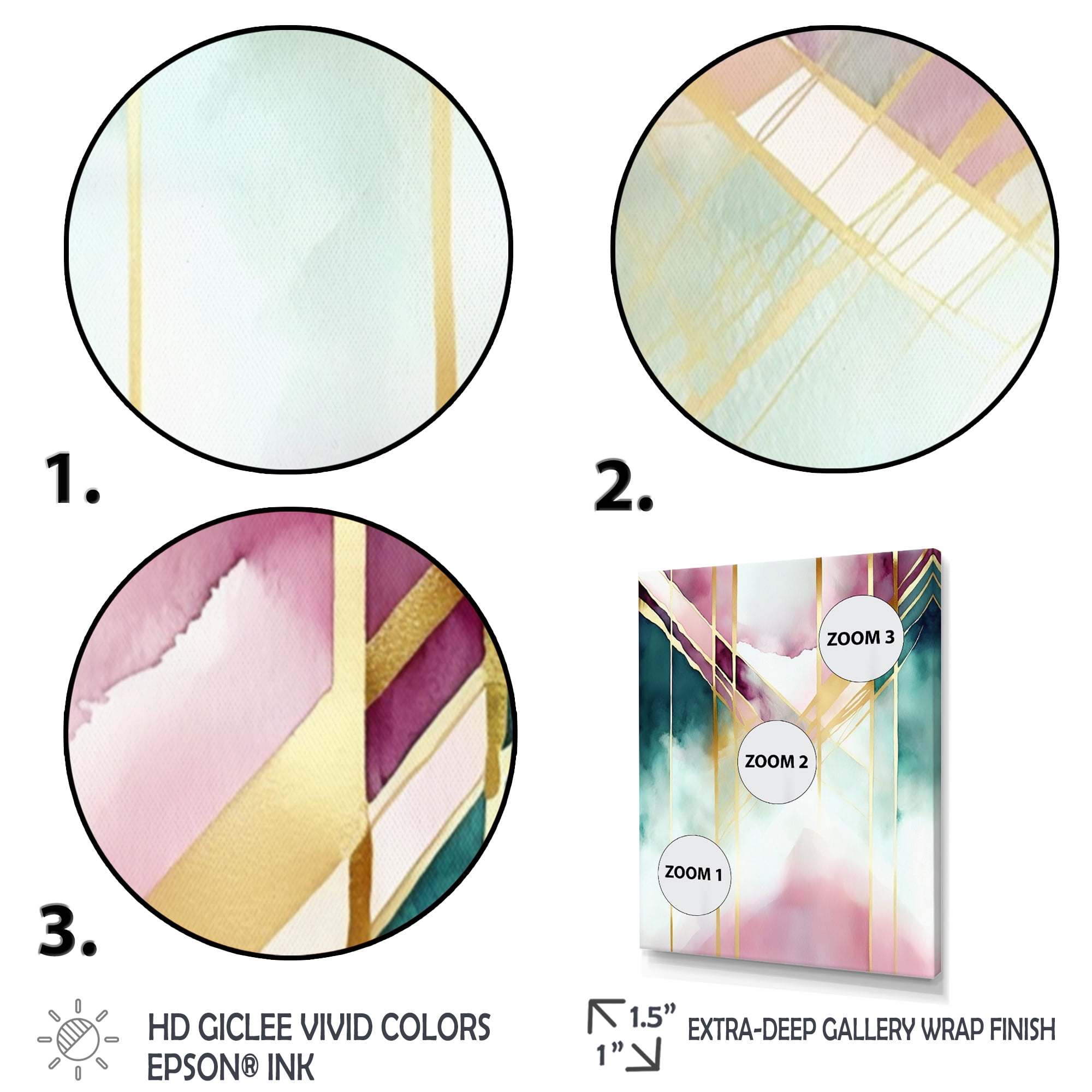 Designart Abstract Geode Geometric Pink And Green I Canvas Wall Art