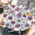 thumbnail image 4 of Round Table Cover 55-60 Inch Purple Spring Floral Waterproof Reusable Table Cloth Round Fitted Vinyl Tablecloth with Elastic Edged for Parties Outdoors, Summer Botanical Bee Floral Daisy, 4 of 6