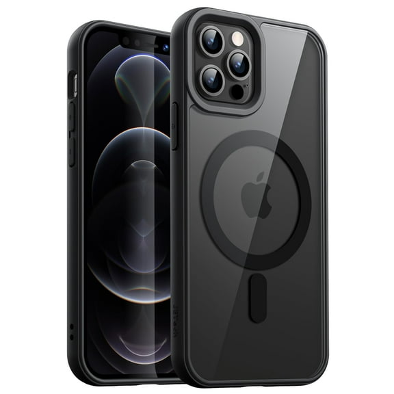 JETech Magnetic Case for iPhone 12/12 Pro 6.1-Inch Compatible with MagSafe, Shockproof Phone Bumper Cover, Solid Color Matte TPU Frame, Anti-Scratch Clear Back (Black)