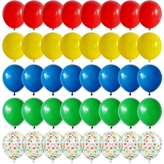 Red Blue Yellow Green Balloon Set, 12 Inch Red Blue Green Yellow Balloons Confetti Latex Balloon for Birthday Party Decorations