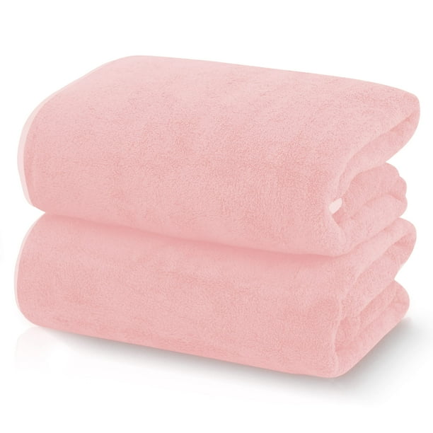 Paquete de 2 toallas de baño TENSTARS Silk con dobladillo de 70 x 140 cm, color rosa