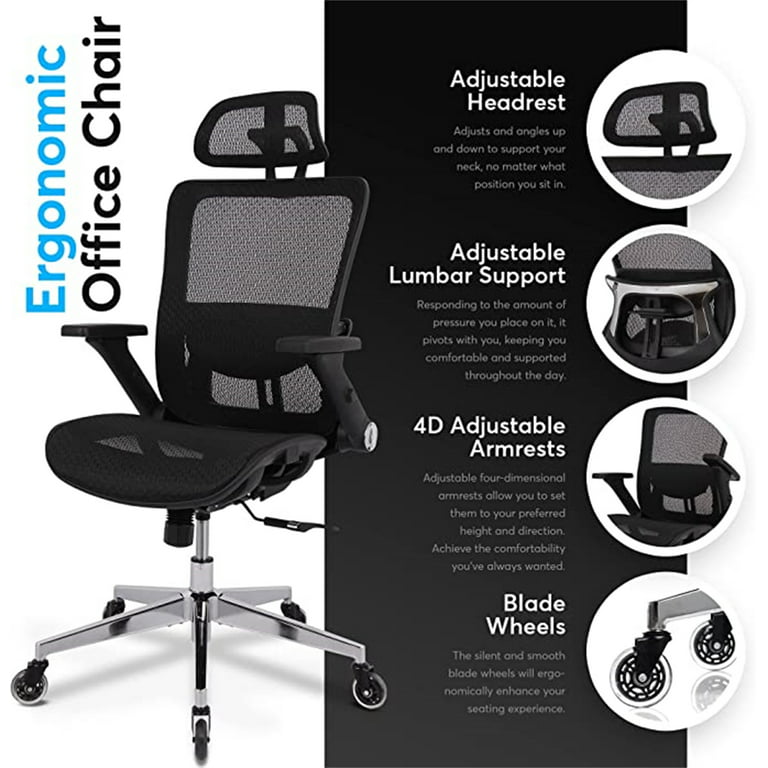  Ergonomic Office Chair - Mesh Office Chair High Back, Rolling Desk  Chair, Executive Swivel Chair, Computer Chair with 3D Adjustable Armrest,  3D Lumbar Support, Blade Wheels, Adjustable Headrest : Home 