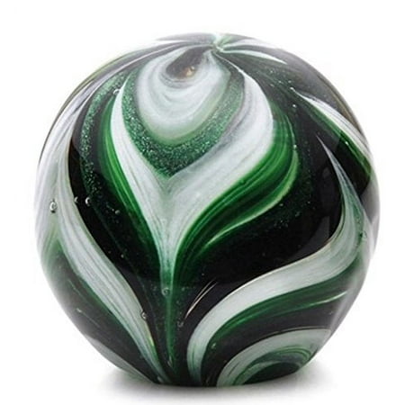 Dynasty Gallery Art Glass Green & Green Adventurine Feathered Glow in the Dark Large Paperweight