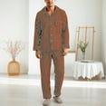 thumbnail image 2 of Pajamas for Men Trendy Striped Flannel Lapel V Neck Button Long Sleeve Pants Set Fall Pjs, 2 of 4