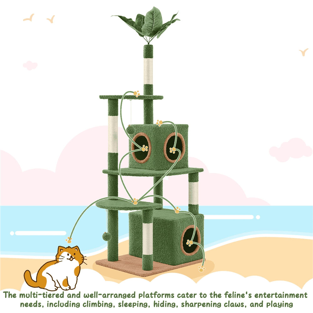 Yaheetech 59'' H Cat Tree Tower with 2 Condos & Scratching Posts, Green/Brown