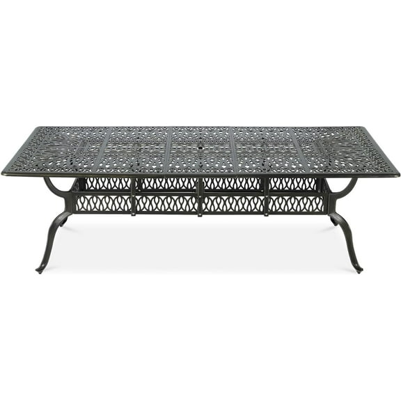 VIVIJASON 94.5" Patio Dining Table for 8-10 People, Large Rectangle Cast Aluminum Dining Table with 2" Umbrella Hole, Weather-Resistant Patio Dining Table for Deck Garden Backyards, Dark Bronze