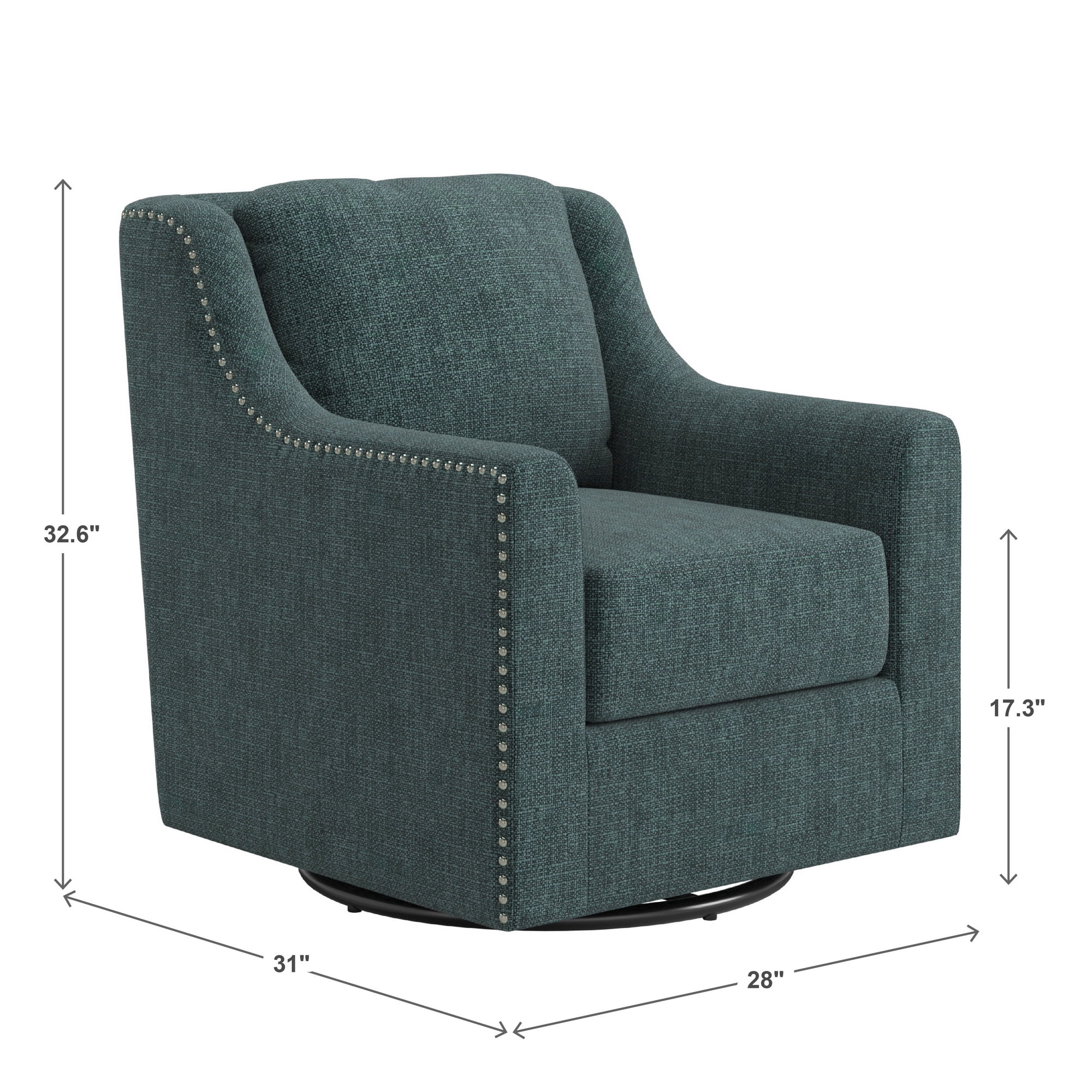 Weston Home Dovelle Classic Nailhead Swivel Chair with Sloped Arms, Blue