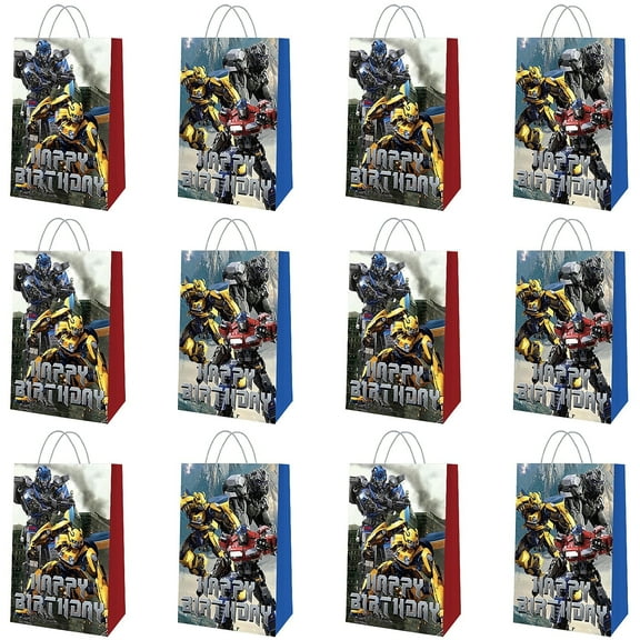 12Pcs Anime Party Favor Candy Bags for Transformers Themed Birthday Supplies Decor,Kids Birthday Game Party Kraft Paper Goodie Gift Bag Decorations