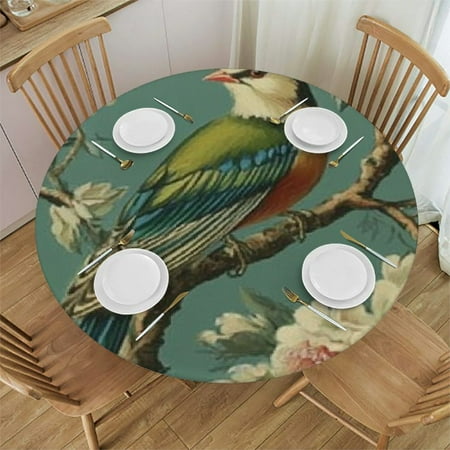 

SHERONV Bird Branch Flowers Round Tablecloth Stain-Resistant Washable Polyester Fabric Ideal for Indoor Outdoor Restaurants Weddings Parties Full Width Single-Sided Printing Outdoor Fitted 46 -50