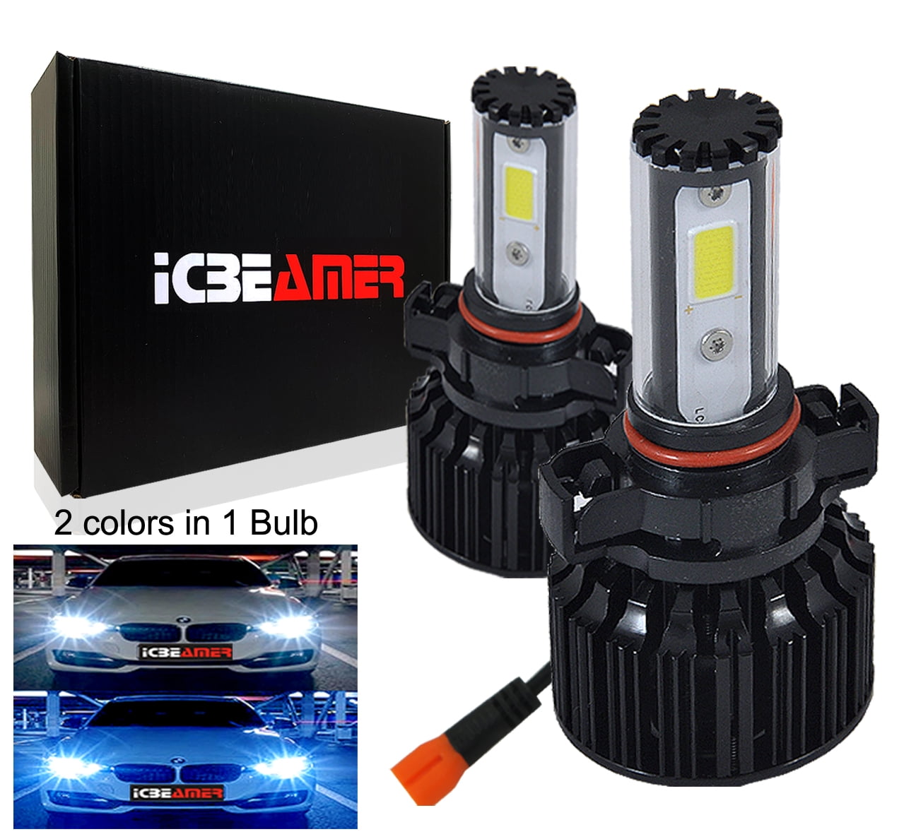 5202 H16 COB LED Kit Foglight 3000K 6000K Bulb Dual Color White/Yellow 48000LM