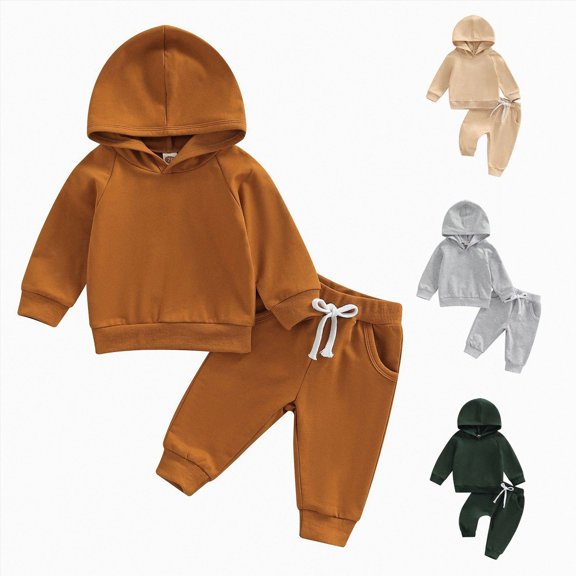 3-6 Months Infant Toddler Boy Long Sleeve Tops and Pants Kids Hoodie Pants Casual Two Piece Set Back-To-School Pajamas & Dailywear Brown Sweatsuits Set