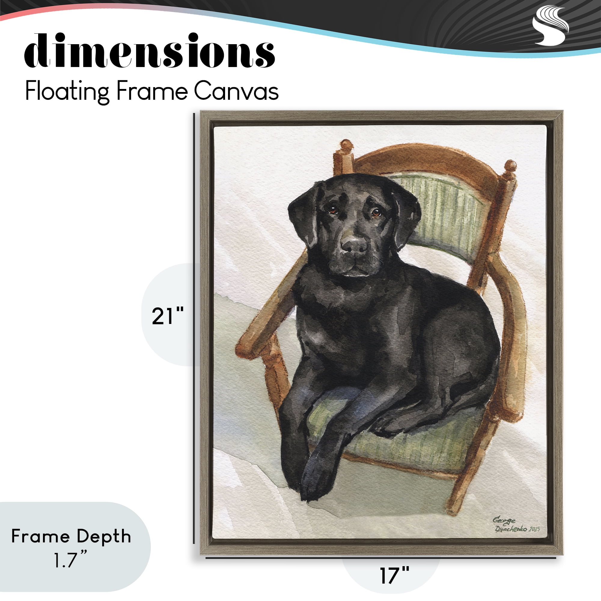Stupell Industries Black Labrador On Chair Brown Framed Floater Canvas Wall Art, design by George Dyachenko