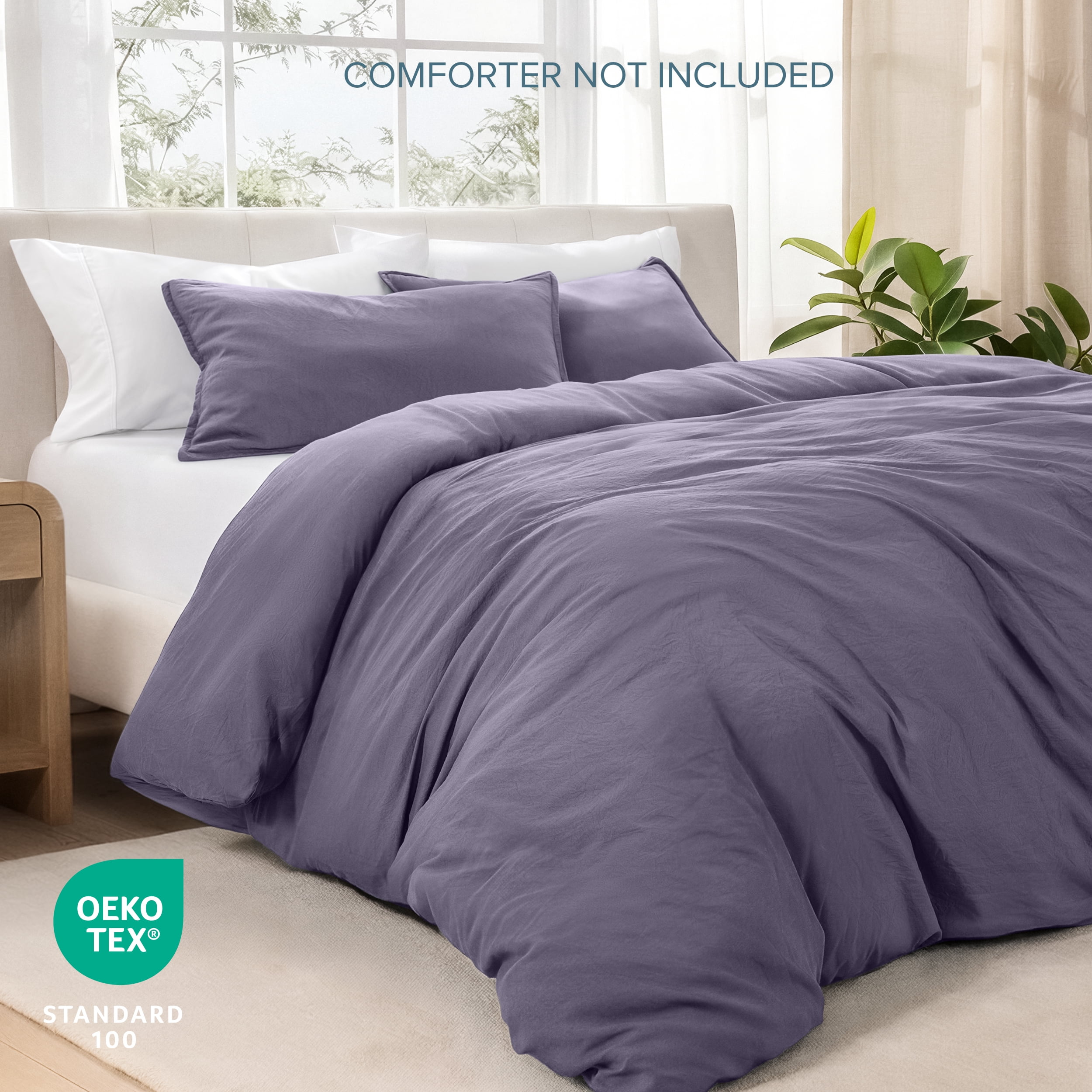 Bare Home Washed Duvet Cover Set - Ultra-Soft - Premium 1800 Collection - 3 Piece - Oversized King, Dusty Purple