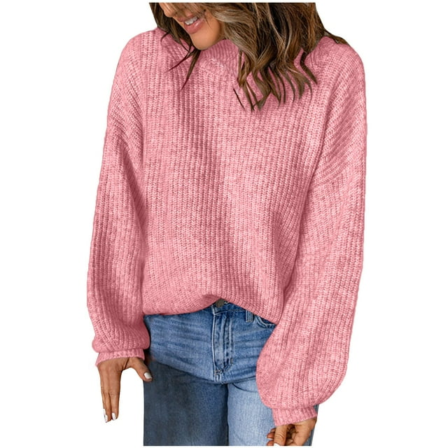 Timegard Knit Tops for Women Sweaters Turtleneck Long Sleeve Drop Shoulder Solid Color Pullover Fall Winter
