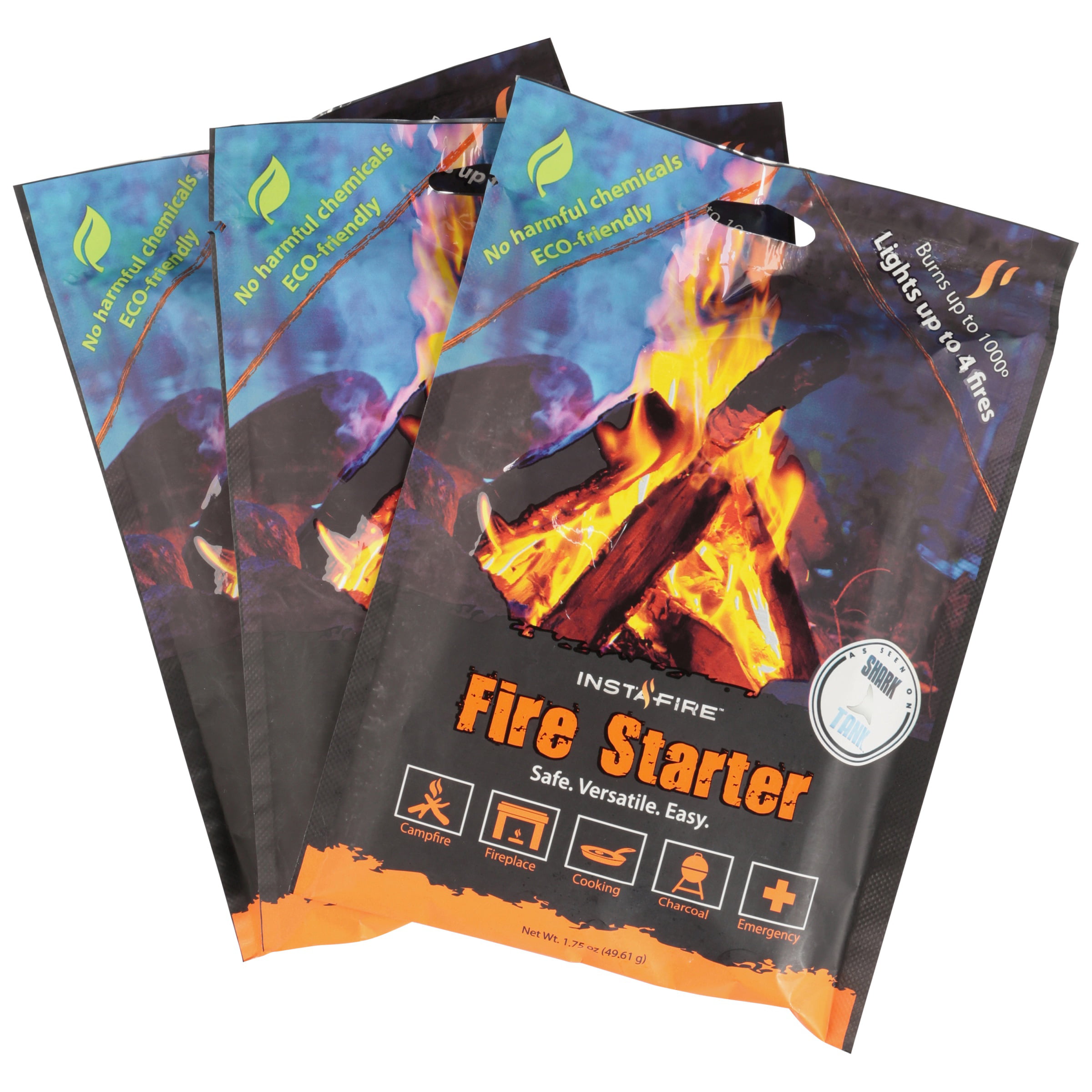 6 Packs 1.75oz Pouches All Natural Eco-Friendly Instafire New Blends Granulated Fire Starter 