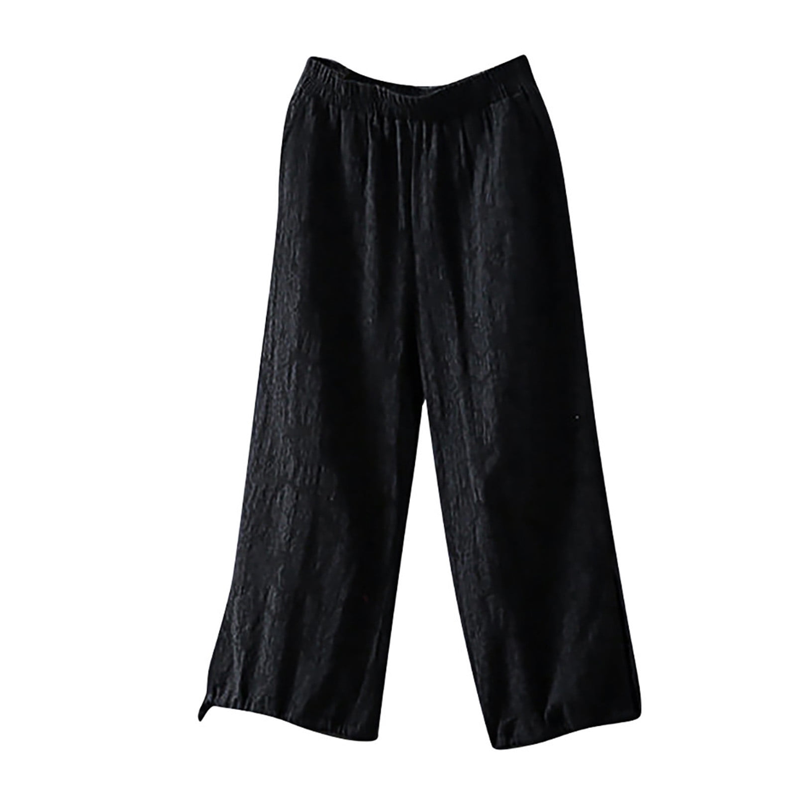 Summer Savings Clearance 2023! pbnbp Womens Capris Summer Casual Cotton  Linen Solid Color Pockets Elastic Waist Baggy Pants Capri Pants for Women 