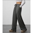 thumbnail image 4 of Women'S Wide Leg Ribbed Knit Pants Drawstring Waist Low Rise Casual Long Trousers Gray XL, 4 of 9