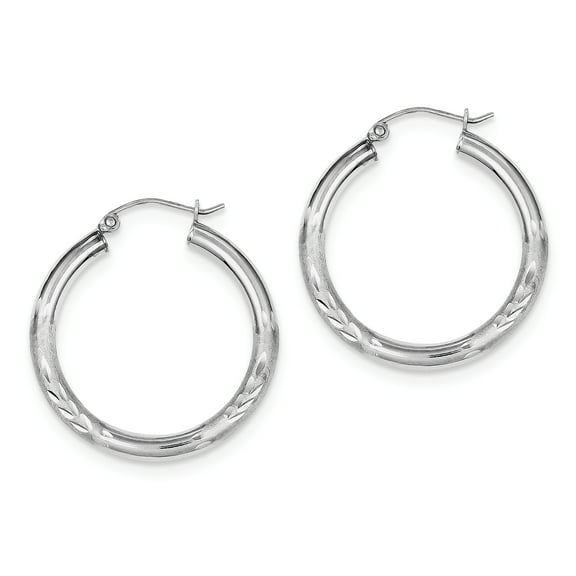 Primal Silver Sterling Silver Rhodium-plated 3.00mm Satin Diamond-cut Hoop Earrings