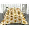 thumbnail image 2 of Ambesonne Sunflower Quilted Bedspread Set 3 Pcs, Vintage Fall Leaves Print, Queen, Marigold Mustard and White, 2 of 4