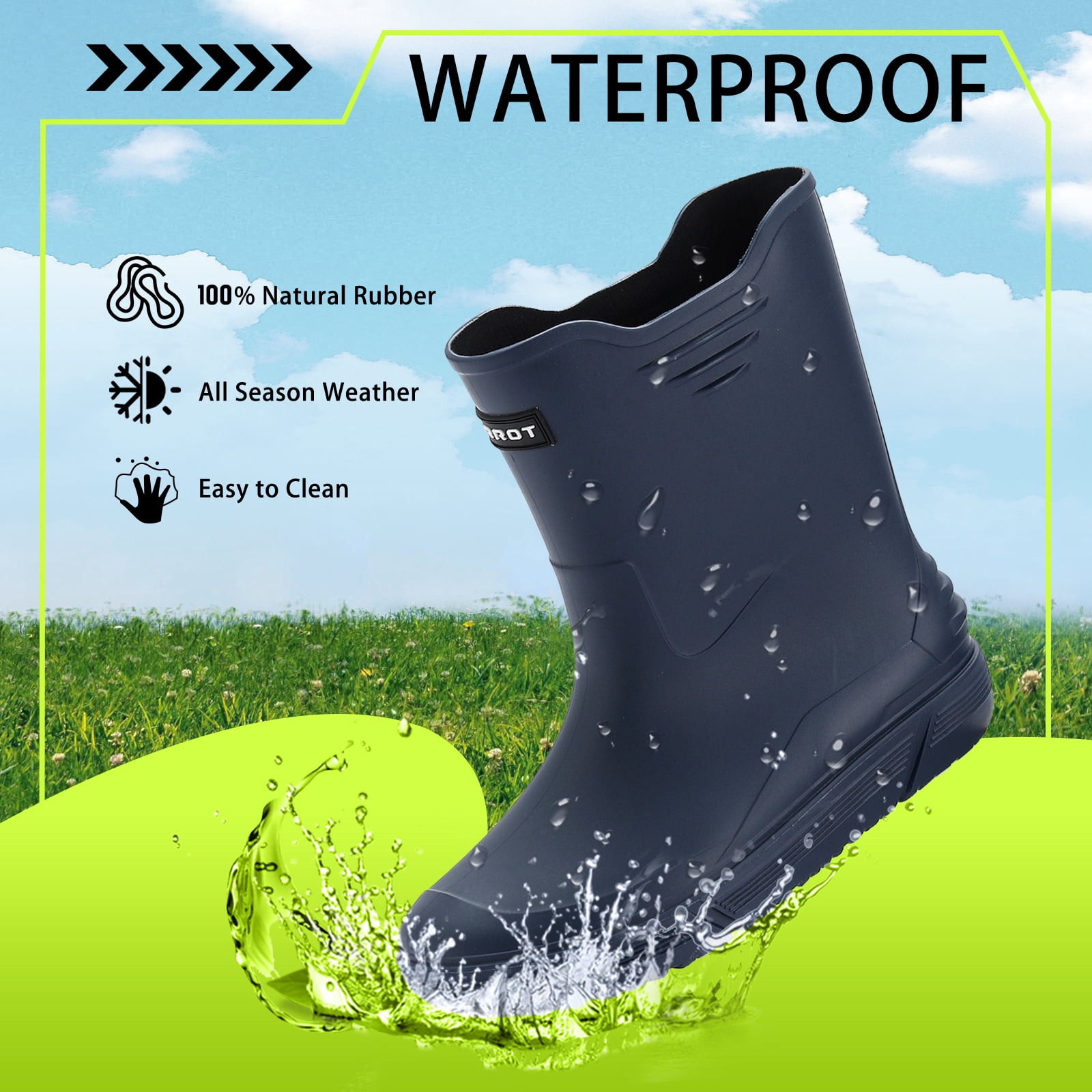 HSBDNZQ Rain Boots for Men Waterproof Fashionable Rubber Boots Non-slip Outdoor Garden Boots Mid Calf Muck Work Shoes Comfort Lightweight Rainboots for Fishing Climbing