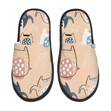 

Tideii Cute Ink Drawn Elephants for Home Indoor Cotton Slippers Autumn and Winter EVA Plush Slippers Household Supplies Unisex-Large