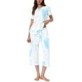 thumbnail image 2 of Conjunto de pijama para mujer INSPIRE CHIC, tie dye, de manga corta, pantalones capri con bolsillos, M, azul y blanco, 2 of 6