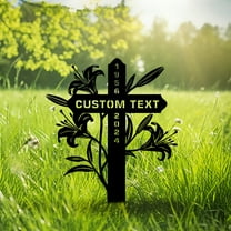 Custom Lily Cross Memorial Stake, Personalized Floral Metal Sign, Sympathy Sign, Grave Marker, Remembrance Stake, Garden Decor