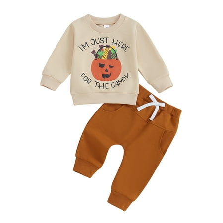 

Wilcliar Toddler Baby Boys Halloween Set Pumpkin Letter Print Long Sleeve Sweatshirt Long Pants