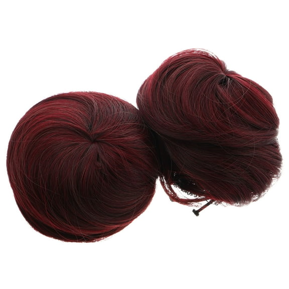 OUNONA 2 Pieces Dark Red Fake Hair Buns Hair Extensions Updo for Women Daily Wear