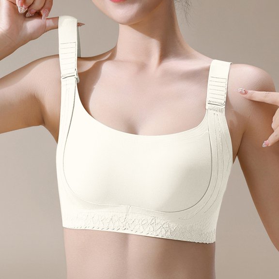 ZNQHFRE Women’s Wireless Full Coverage Bra, Custom Shaping Comfort No Underwire Everyday Seamless Bra Beige L