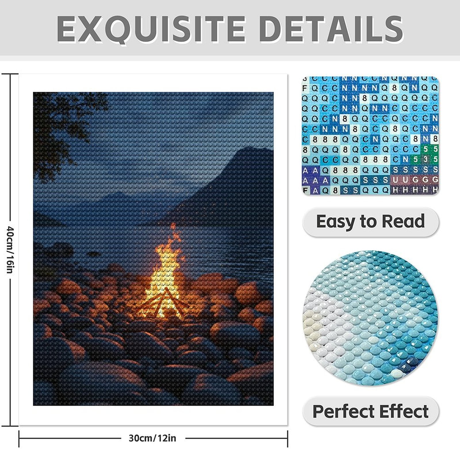 Diamond Art Kits for Adults - 5d Campfire Lake Sunset Rocks Diamond Painting for Adults, Diamond Art for Adults Beginners, Diamond Painting Kits for Adults for Home Wall Decor