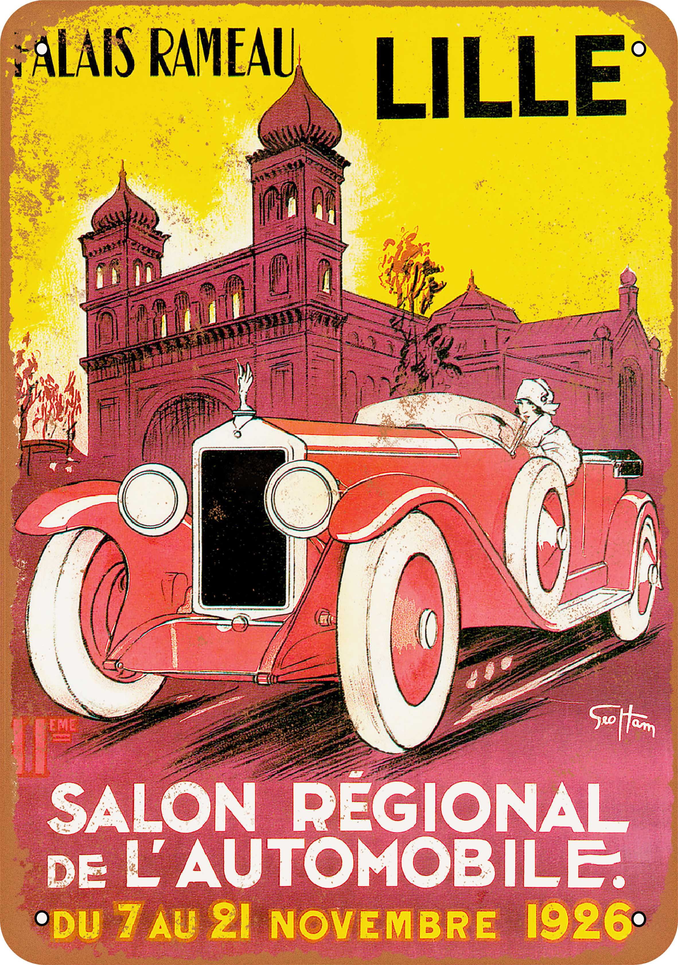1926 French Auto Show Metal Sign 10x14 Inch Vintage Look Walmart Com