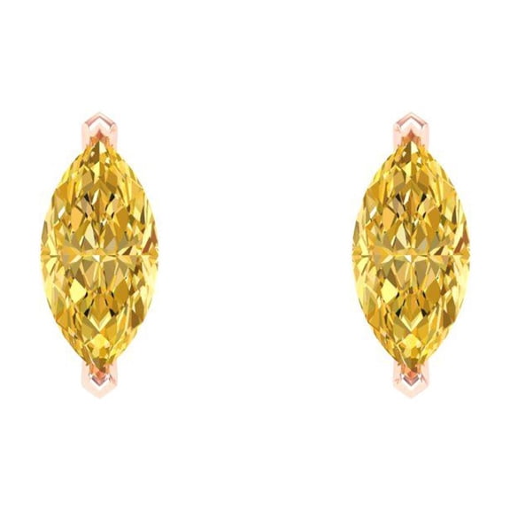 1 ct Push-Back Stud Earrings for Women | 8x4mm Marquise Cut Simulated Yellow Diamond | 18K Rose Gold