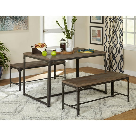 Scholar 3-Piece Table and Bench Set, Gray
