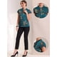 thumbnail image 2 of Blusa de satén para mujer Blusa de trabajo sedosa floral con cuello alto Azul marino XS, 2 of 6