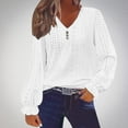 thumbnail image 2 of Women Casual V Neck T-Shirts Ruffle Long Sleeve Button Down Shirt Eyelet Loose Tunic Blouses, 2 of 6