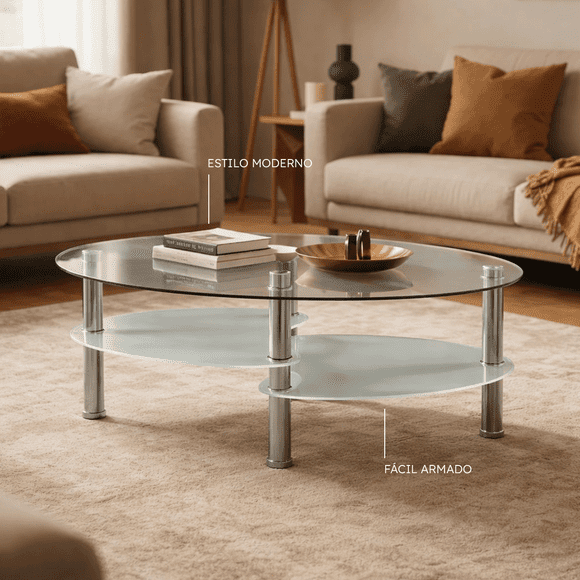Mesa de Centro Moderna de Cristal para Sala Ovalada 90 x 50 x 45 cm